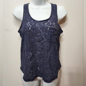 Eyeshadow Tank Top Medium Lace Navy Beaded Racerback  Women's Summer C244‎